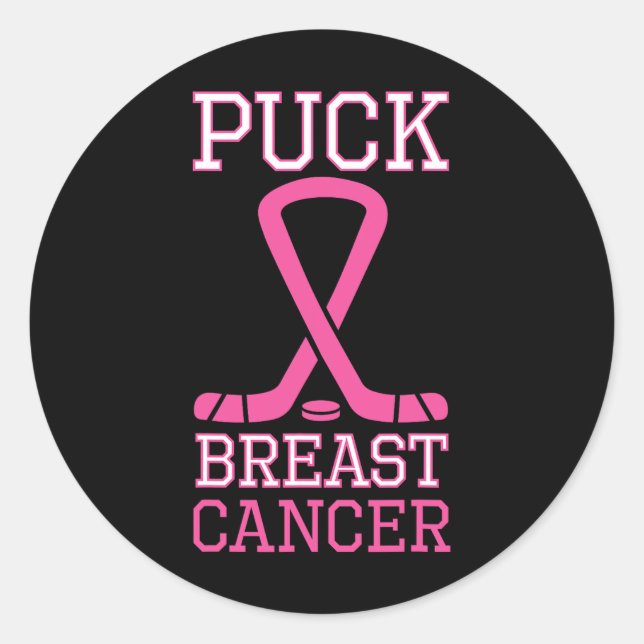 Puck Breast Cancer Pink Ribbon Ice Hockey Cancer D Classic Round Sticker (Front)