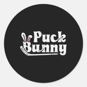 Puck Bunny Ice Hockey Stick Cute Player Men Women  Classic Round Sticker