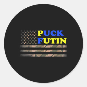 Puck Futin Stand I With Ukraine America Flag  Classic Round Sticker