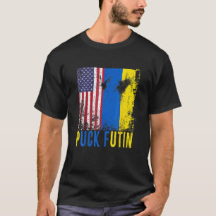 Puck Futin Ukraine Flag American Flag Support Ukra T-Shirt
