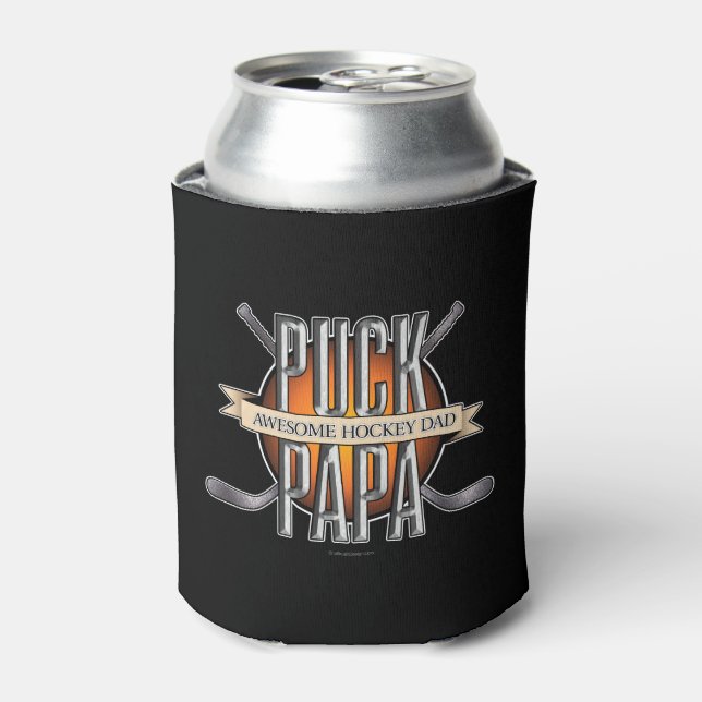 Puck Papa (Hockey Dad) Can Cooler (Can Front)