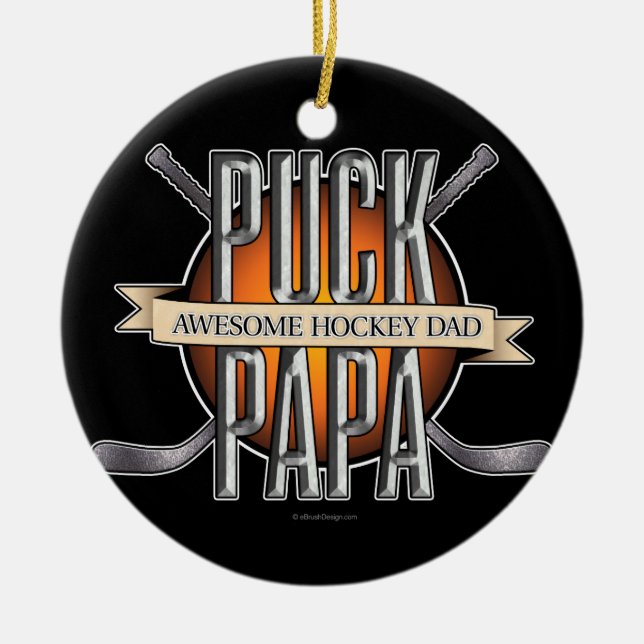 Puck Papa (Hockey Dad) Ceramic Tree Decoration (Front)