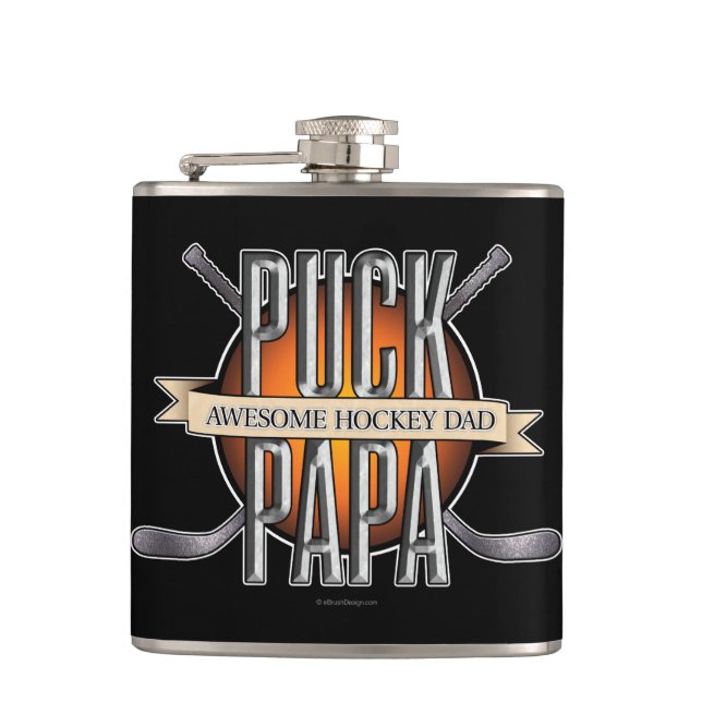 Puck Papa (Hockey Dad) Hip Flask (Front)