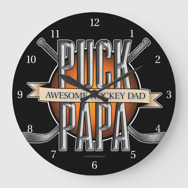 Puck Papa (Hockey Dad) Large Clock (Front)