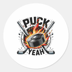 Puck Yeah Funny Hockey Dad Mom Ice Hockey Players Classic Round Sticker
