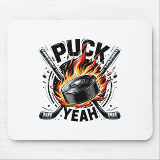 Puck Yeah Funny Hockey Dad Mom Ice Hockey Players  Mouse Mat