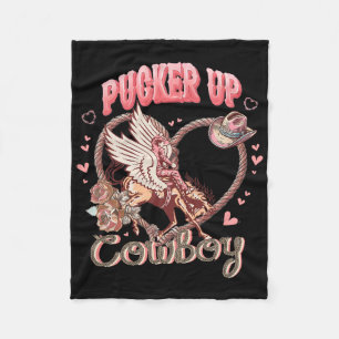 Pucker Up Cowboy Cupid Valentine Day Western Cowgi Fleece Blanket