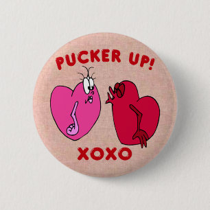 Pucker Up  Valentine Hearts Button