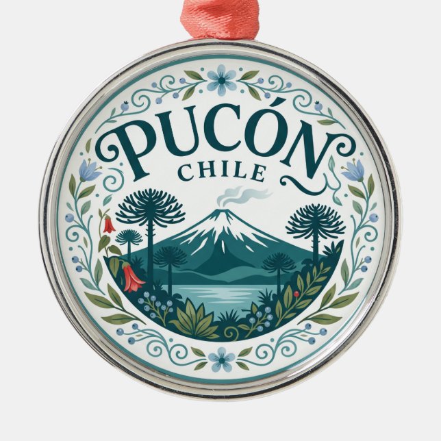 Pucón Chile Metal Tree Decoration (Front)