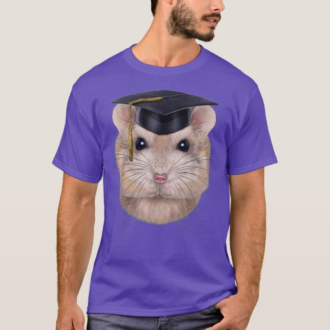 Pudding Dwarf Hamster in University Academic Cap T-Shirt (Front)