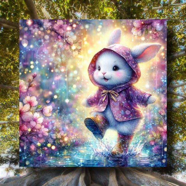 Puddle Hopping Bunny Easter Greetings Holiday Card (Creator Uploaded)