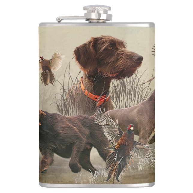 Pudelpointers, Hunting pheasant   Hip Flask (Front)