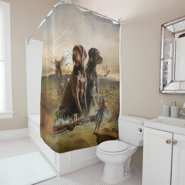 Pudelpointers, Hunting pheasant    Shower Curtain (In Situ)