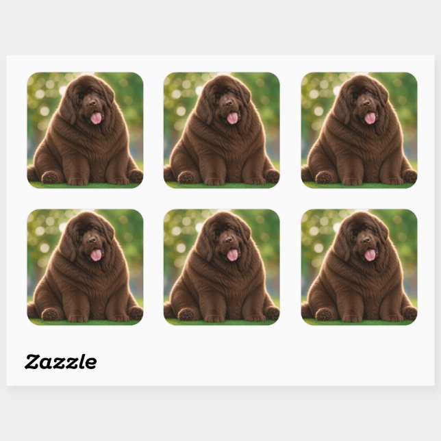 Pudgy Newfoundland Brown newfie Square Sticker (Sheet)