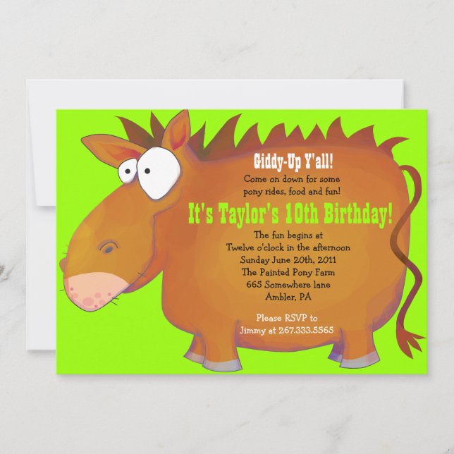 PUDGY PONY Horseback Birthday Party Invitation (Front)