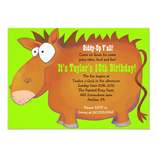 PUDGY PONY Horseback Birthday Party Invitation
