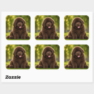 Pudgy Puppy Brown newfie Square Sticker