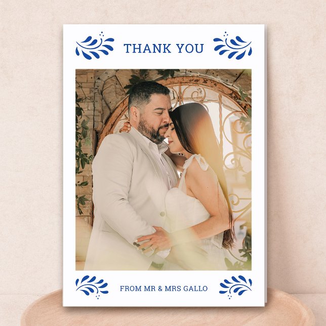 Puebla Mexican Wedding Photo Thank You Card (Puebla Mexican Wedding Photo Thank You Card by Fiesta Valley Print)