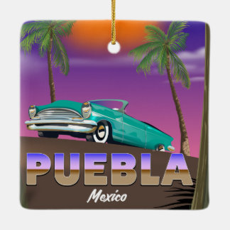 Puebla Mexico, holiday poster Ceramic Ornament