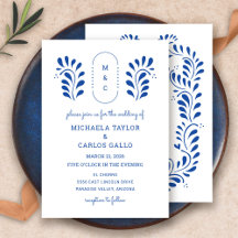 Puebla Style Blue Mexican Wedding Invitation