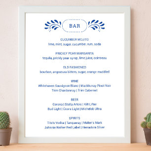 Puebla Style Blue Wedding Bar Menu Sign