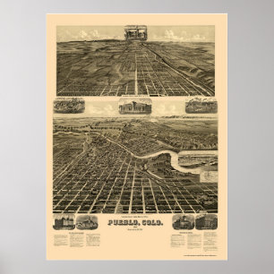 Pueblo, CO Panoramic Map - 1890  Poster