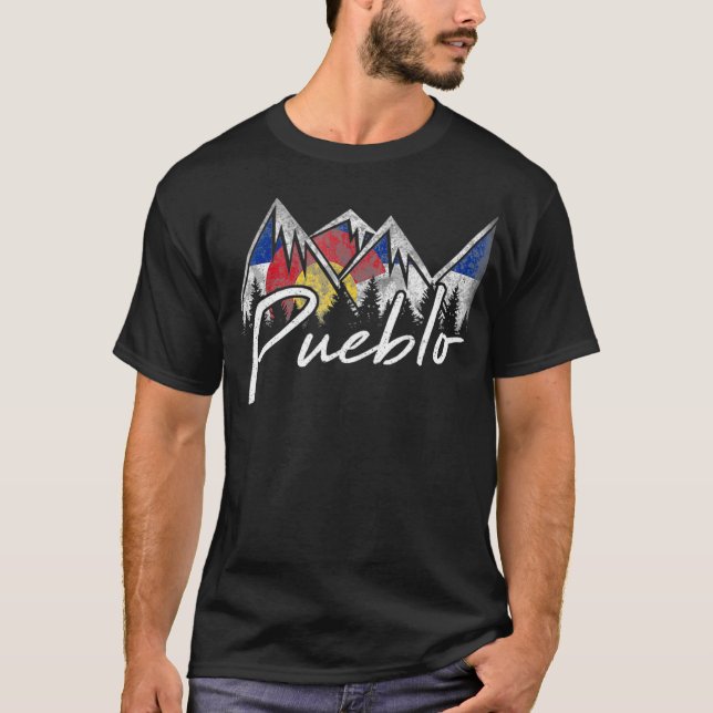 Pueblo Colorado Flag Mountains  Cool Souvenir T-Shirt (Front)