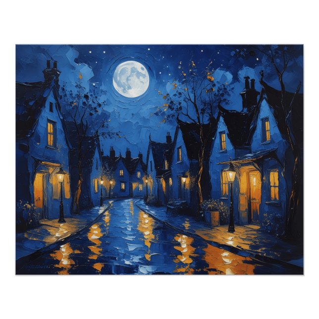 Pueblo de noche con luces poster (Front)