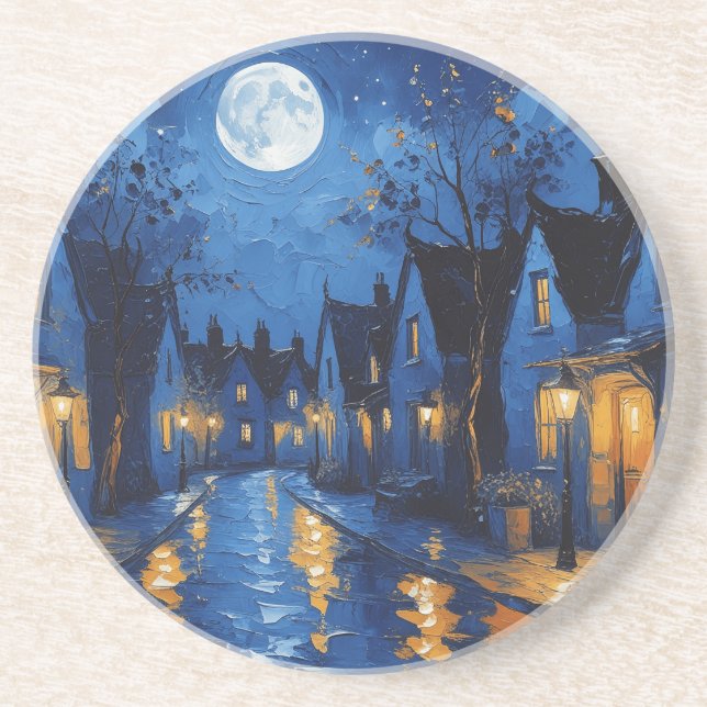 Pueblo de noche con luces y faroles coaster (Front)
