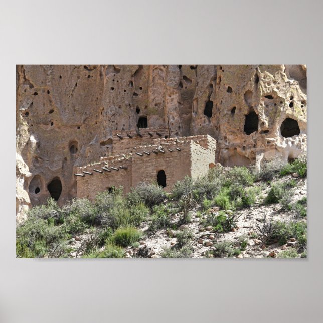 Pueblo Ruins in Bandelier National Monument, N.M. Poster (Front)