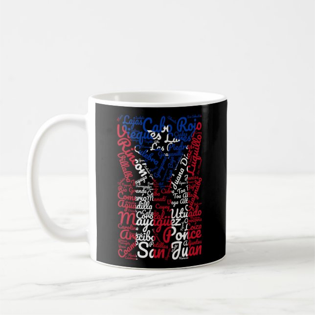 Pueblos En La Bandera De Puerto Rico Cities Of Pue Coffee Mug (Left)