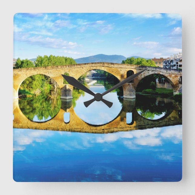 Puente La Reina Square Wall Clock (Front)
