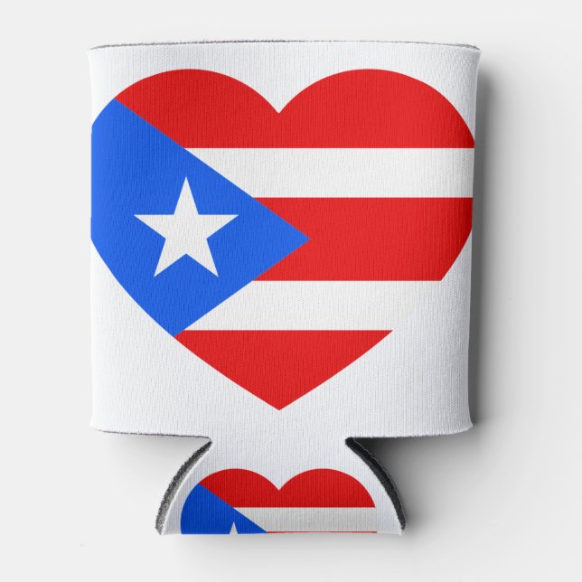 Puert Rico Flag Puerto Rican Love Heart Can Cooler (Front)