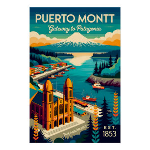 Puerto Montt Chile Retro Travel Poster Art