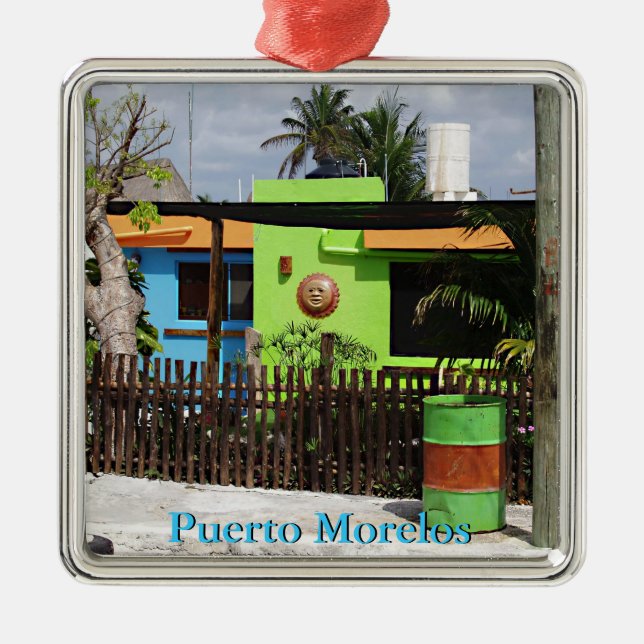 Puerto Morelos Casa Metal Tree Decoration (Front)