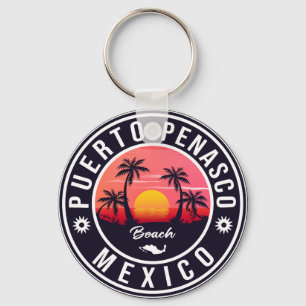 Puerto Peñasco Mexico Beach Navy Retro Sunset Key Ring