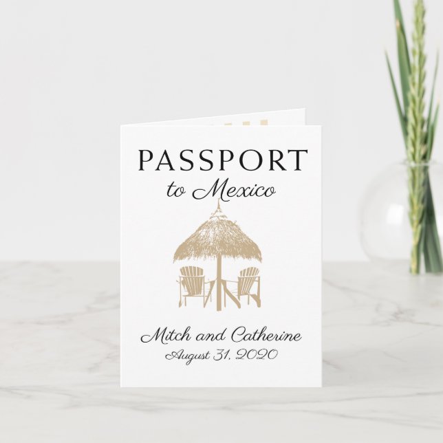 Puerto Penasco Mexico Tan Passport Wedding Invitation (Front)