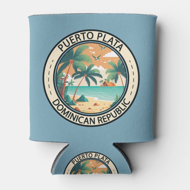 Puerto Plata Dominican Republic Hut Badge Can Cooler (Front)