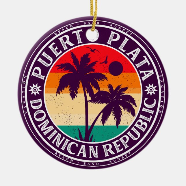 Puerto Plata Dominican Republic Retro Palm Trees Ceramic Tree Decoration (Front)