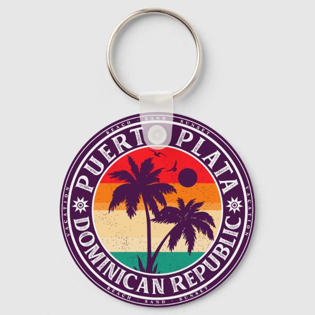 Puerto Plata Dominican Republic Retro Palm Trees Key Ring (Front)