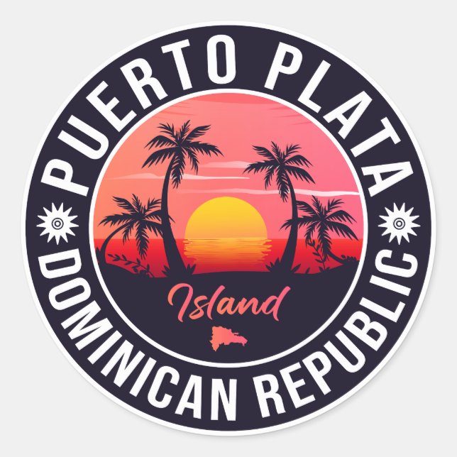 Puerto Plata Dominican Republic Retro Sunset 60s Classic Round Sticker (Front)