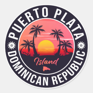 Puerto Plata Dominican Republic Retro Sunset 60s Classic Round Sticker