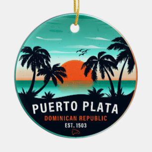 Puerto Plata Dominican Retro Sunset Souvenir 60s Ceramic Tree Decoration