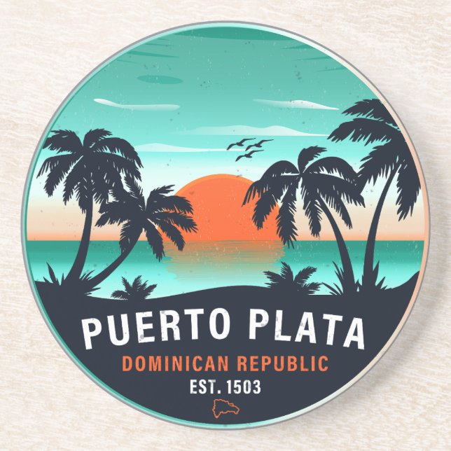 Puerto Plata Dominican Retro Sunset Souvenir 60s Coaster (Front)