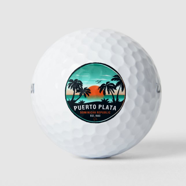 Puerto Plata Dominican Retro Sunset Souvenir 60s Golf Balls (Front)