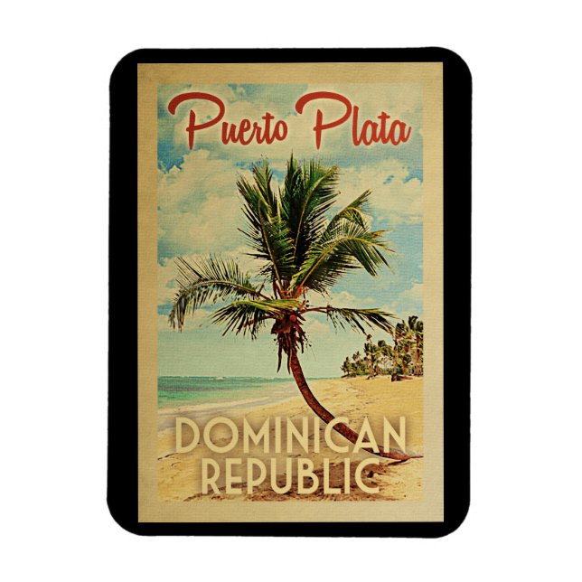 Puerto Plata Magnet Palm Tree Vintage Travel (Vertical)