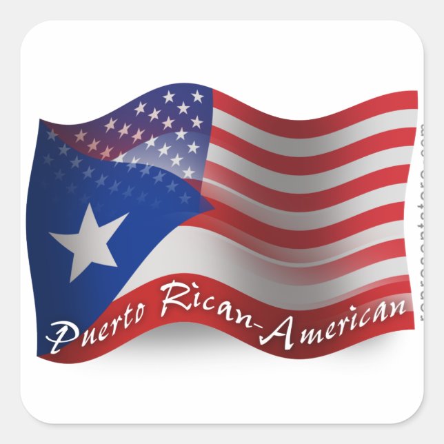 Puerto Rican-American Waving Flag Square Sticker (Front)