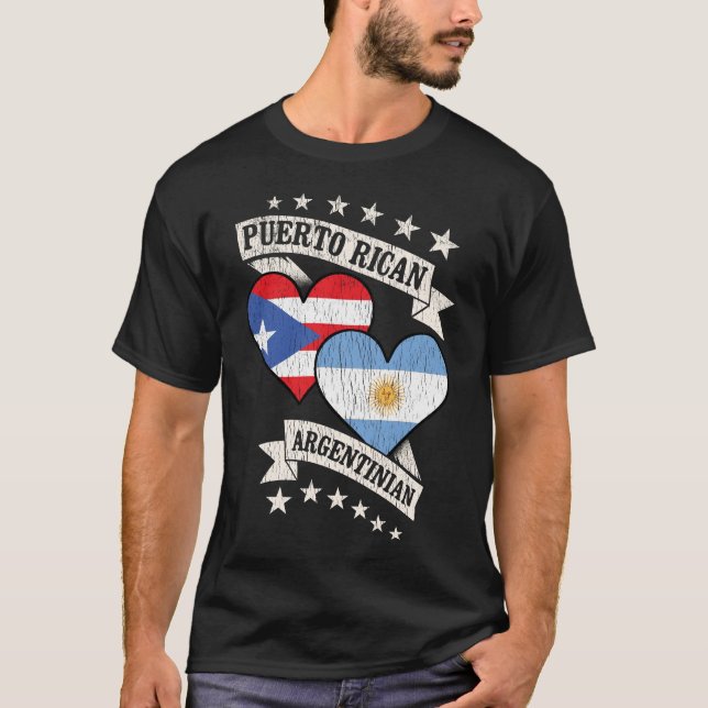 Puerto Rican Argentinian Heart Flags T-Shirt (Front)
