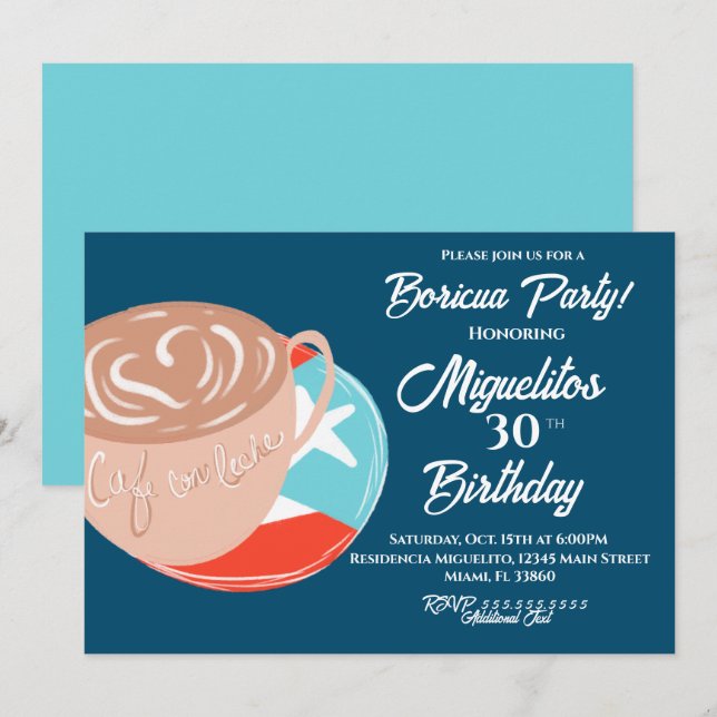 Puerto Rican Boricua Hispanic Latin Fiesta Coffee Invitation (Front/Back)