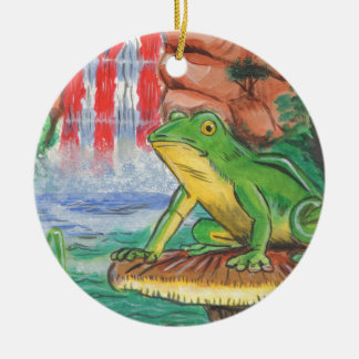 Puerto Rican Coqui Frog Water Fall Hand Painted Ni Ceramic Tree Decoration